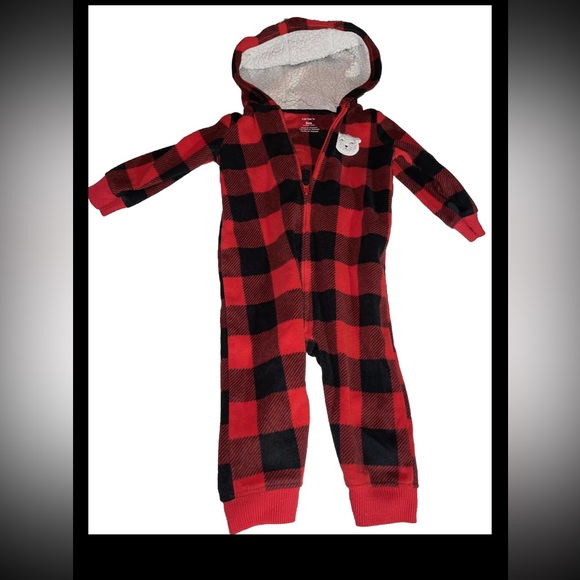 Red and black large check fleece hoodie one Piece. 9 months buffalo check - Picture 6 of 6